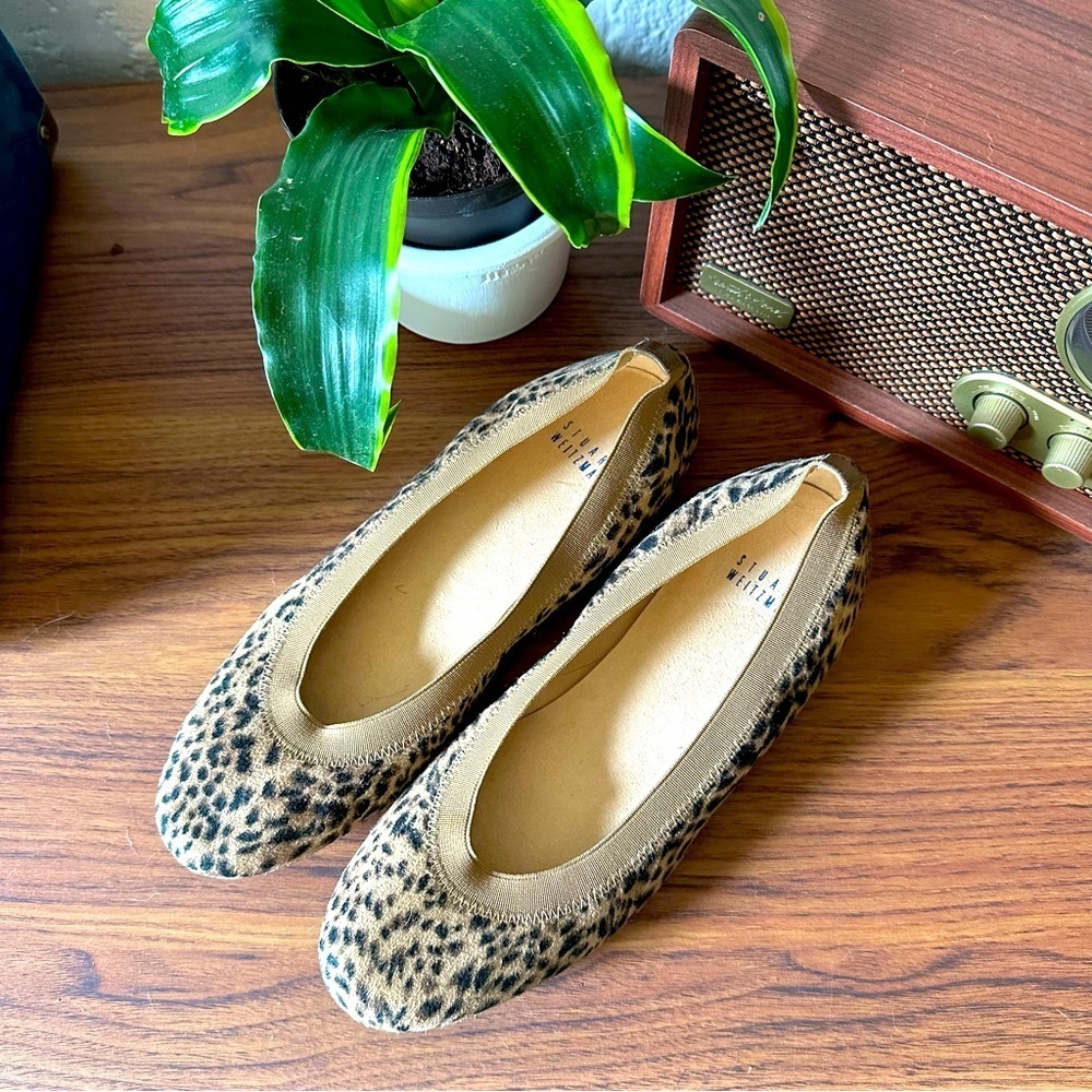 Stuart Weitzman Lastikon Leopard Print Suede Ballet Flats Shoes Size 6.5